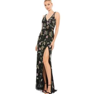 MacDuggal Black Multi Floral Beaded Formal Gown Dress 6 5313 New